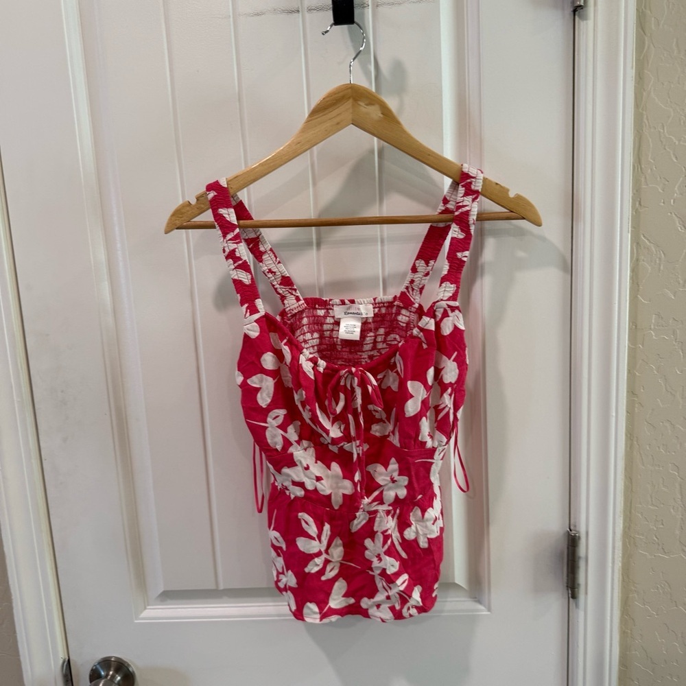 Urban Romantics Floral Crop Top Pink White Tie Front Tank Womens Small